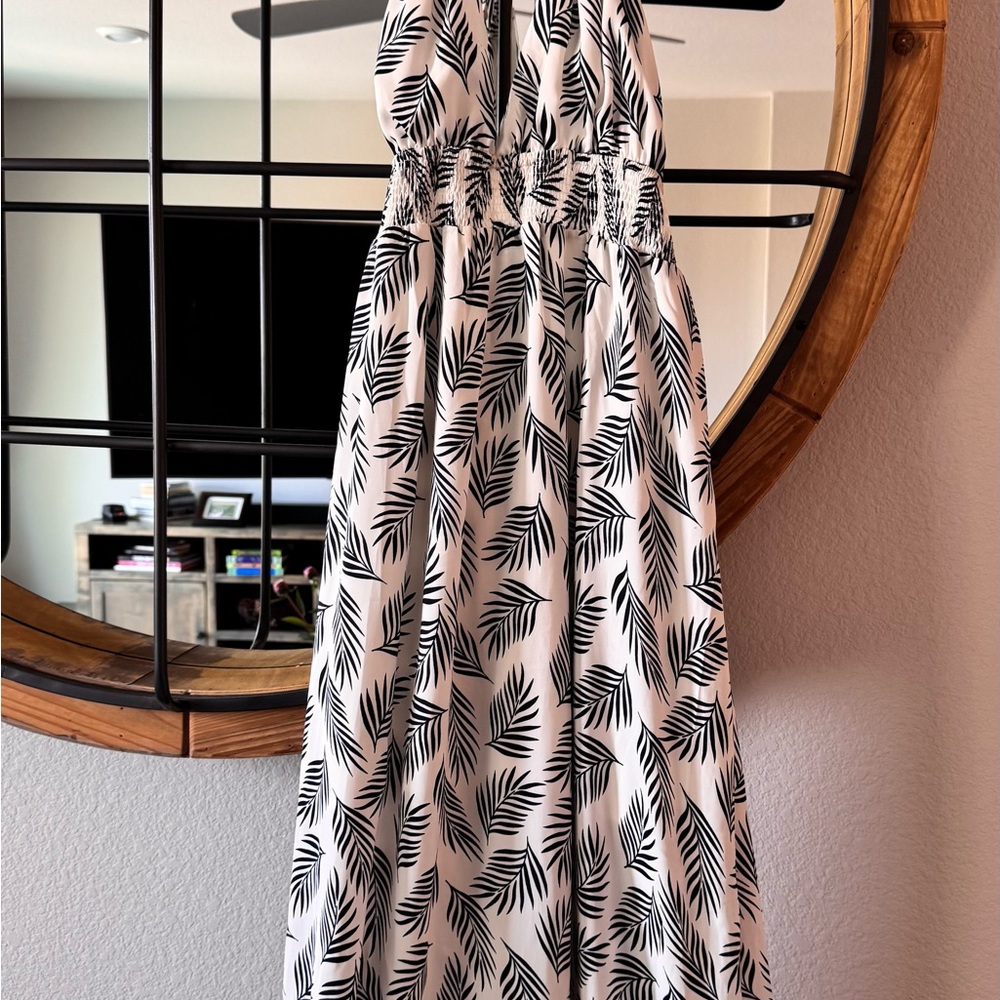 Blush Black and White Leaf Print Dress